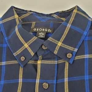 George Medium Blue Plaid Dress Shirt Long sleeved